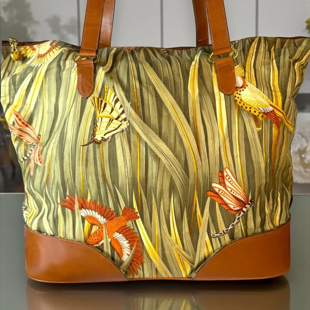 Salvatore Ferragamo Vintage Foldable Canvas and Leather Botanical